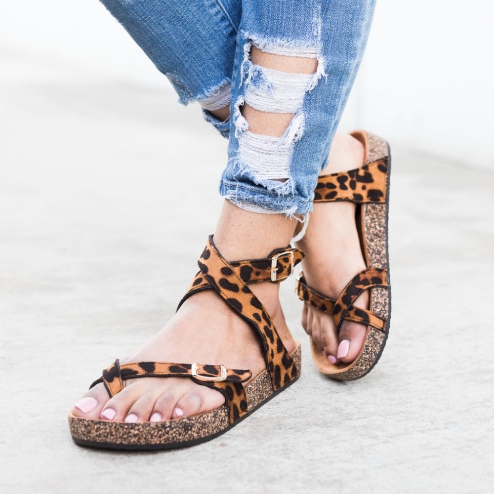 LADIES STRAPPY BUCKLE CORK SANDALS.BROWN - Picture 6 of 6